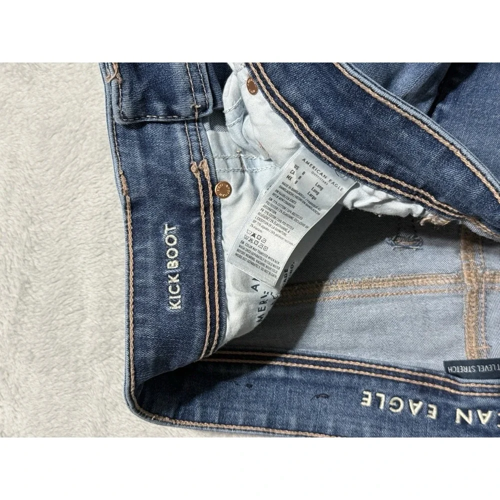American Eagle Jeans Womens 8 Long Blue Kick Boot Bootcut Mid‎ Rise 30x32.5